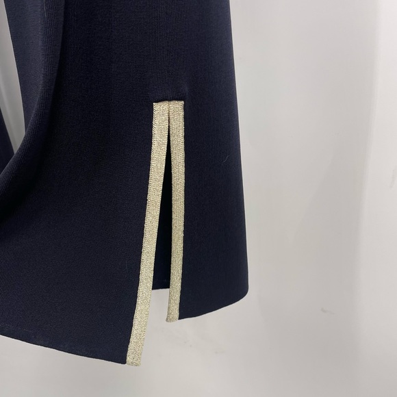 Exclusively Misook Knit Pants Pull On Split Hem Pants Navy w/ Gold Metallic XL - Picture 3 of 5